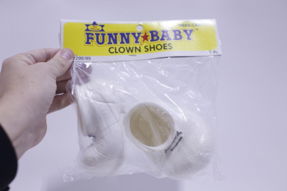 Cabbage Patch Size Funny Baby, White Clown Shoes, 1985, Fibre-Craft, Doll Cloth